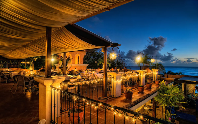 Romantic oceanfront restaurant in Barbados with fine dining and sunset views
